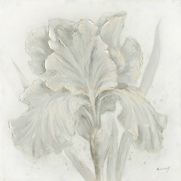 DY003 Wall décor art oil on canvas floral hibiscus grey and white tones
